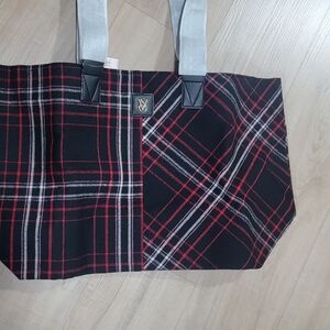 Victoria's Secret Black Plaid Tote with Red & White Accents